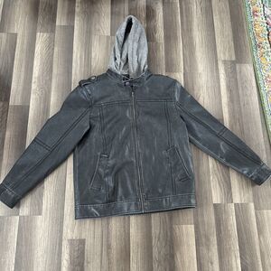 BKE Y2K MENS L Stonewash Black Jacket COAT‎ DOUBLE Zip 90s Distressed Motorcycle